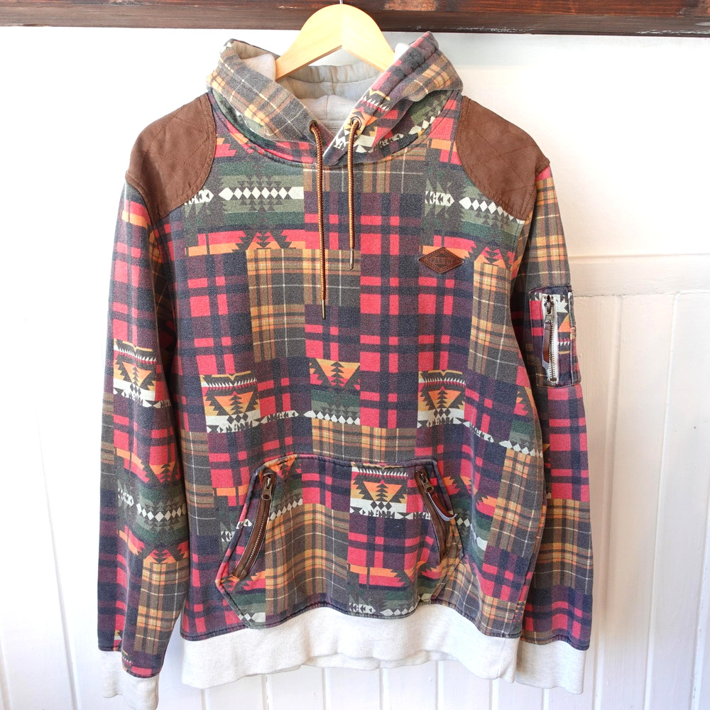 Parish Nation Hoodie Mens Large‎ Red Green Plaid Aztec Gorpcore Outdoor Heritage